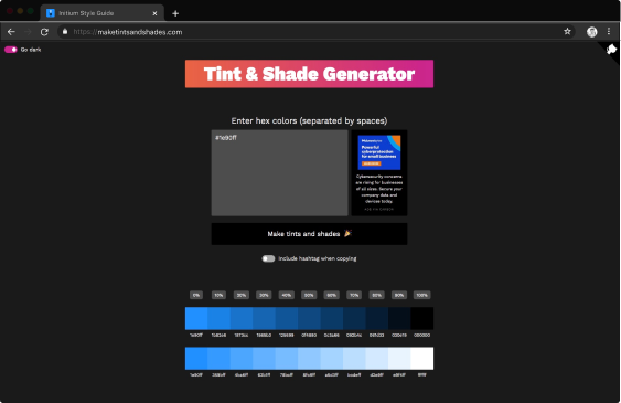 Website preview for maketintsandshades.com